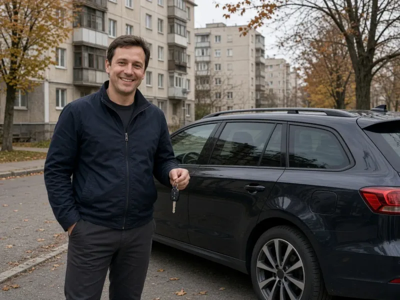 Выдача пригнанного автомобиля у жилого дома в Жлобине